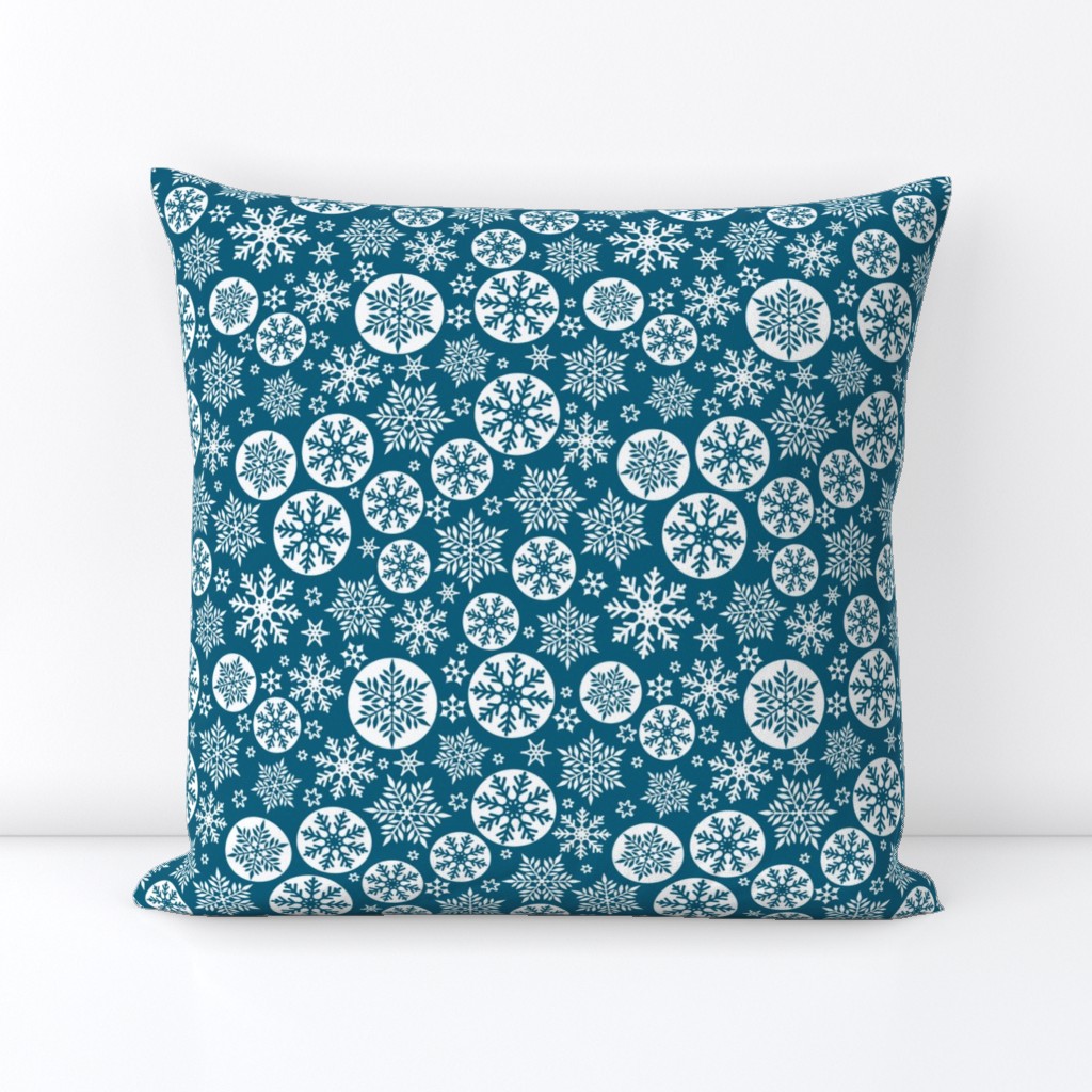 Magical snowflakes 7 // marine blue background white snowflakes