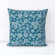 Magical snowflakes 7 // marine blue background white snowflakes