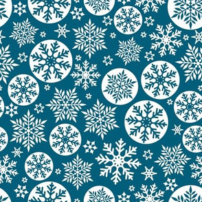 Magical snowflakes 7 // marine blue background white snowflakes