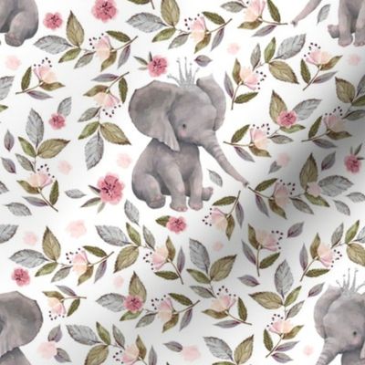 8" Baby Elephant with Crown & Florals /  Mix & Match