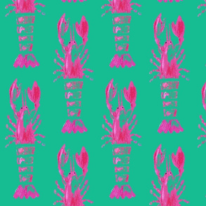 Lobster Wood Block Print - Green & Pink