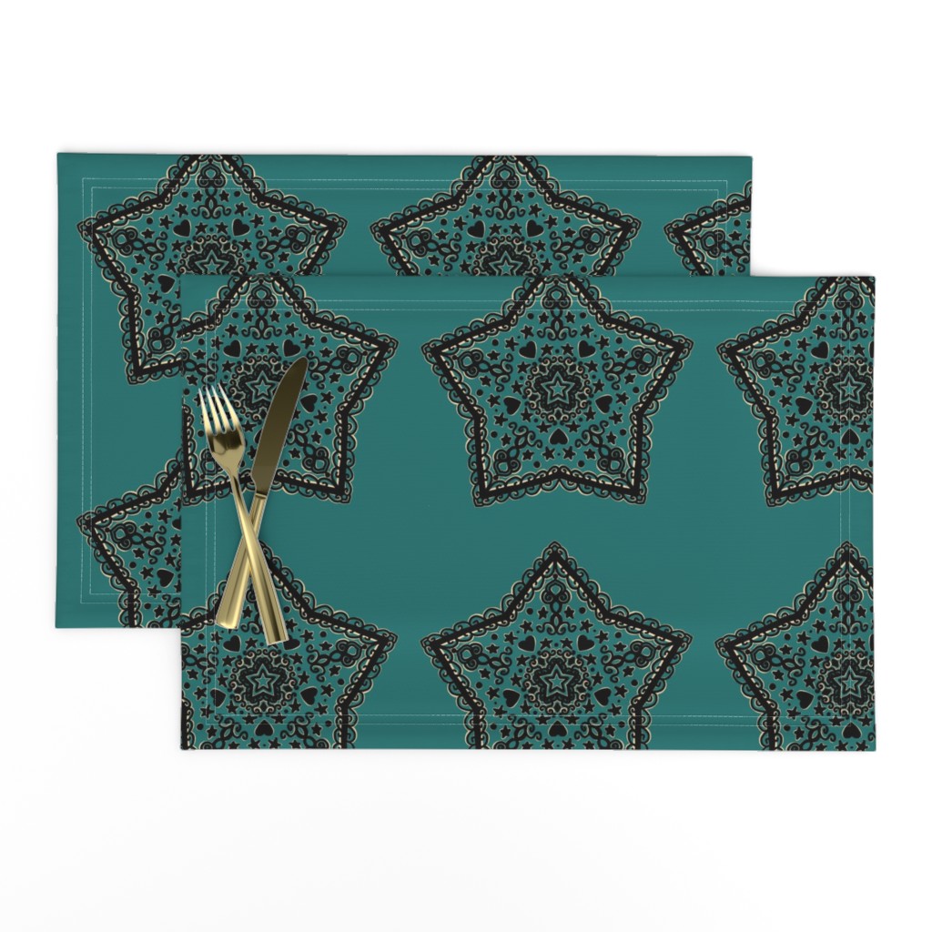 Boho Black and Gold Star Mandala, 8 inch quilt block