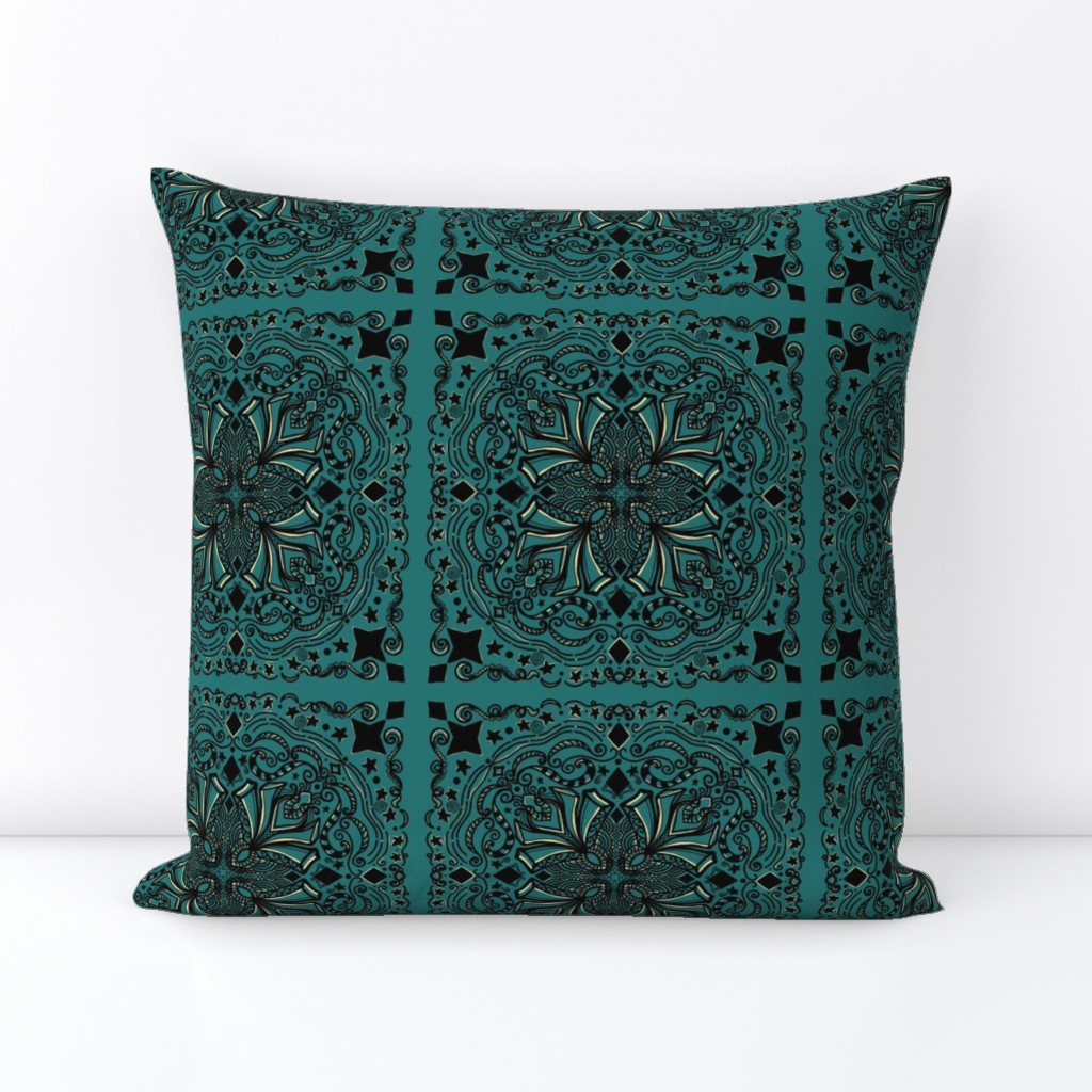 Square Star Mandala | Gold and Black on Green