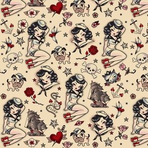 Pinup Tattoo Fabric, Wallpaper and Home Decor