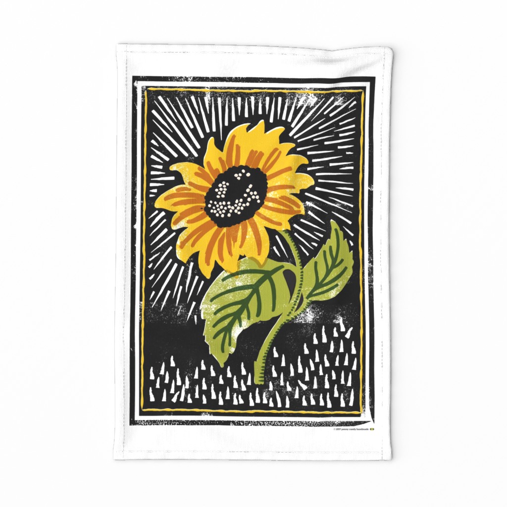 Sunflower Block Print Tea Towel & Wall Hanging*