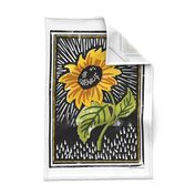 Sunflower Block Print Tea Towel & Wall Hanging*