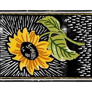 Sunflower Block Print Tea Towel & Wall Hanging*