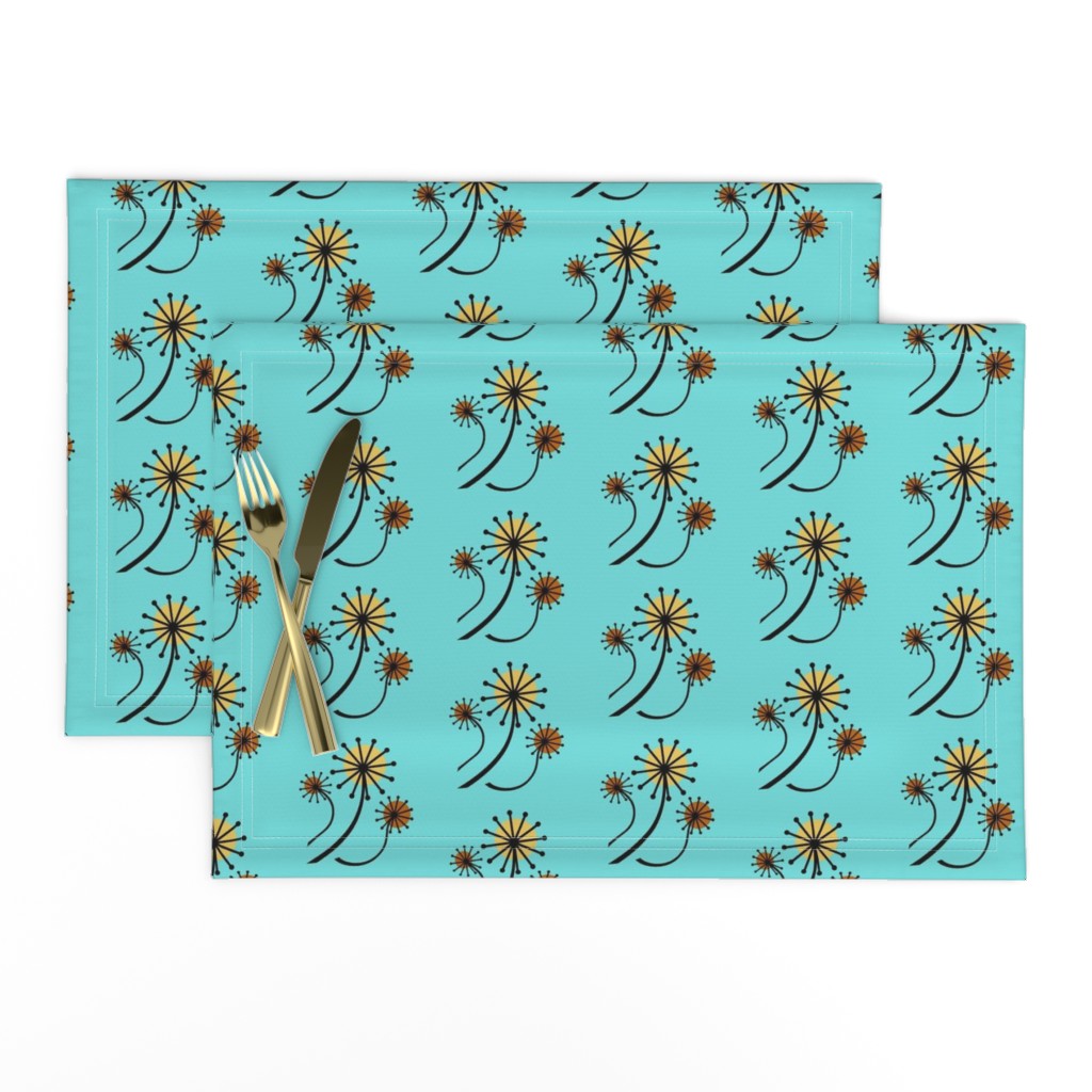 Mid Century Modern Dandelions in turquoise