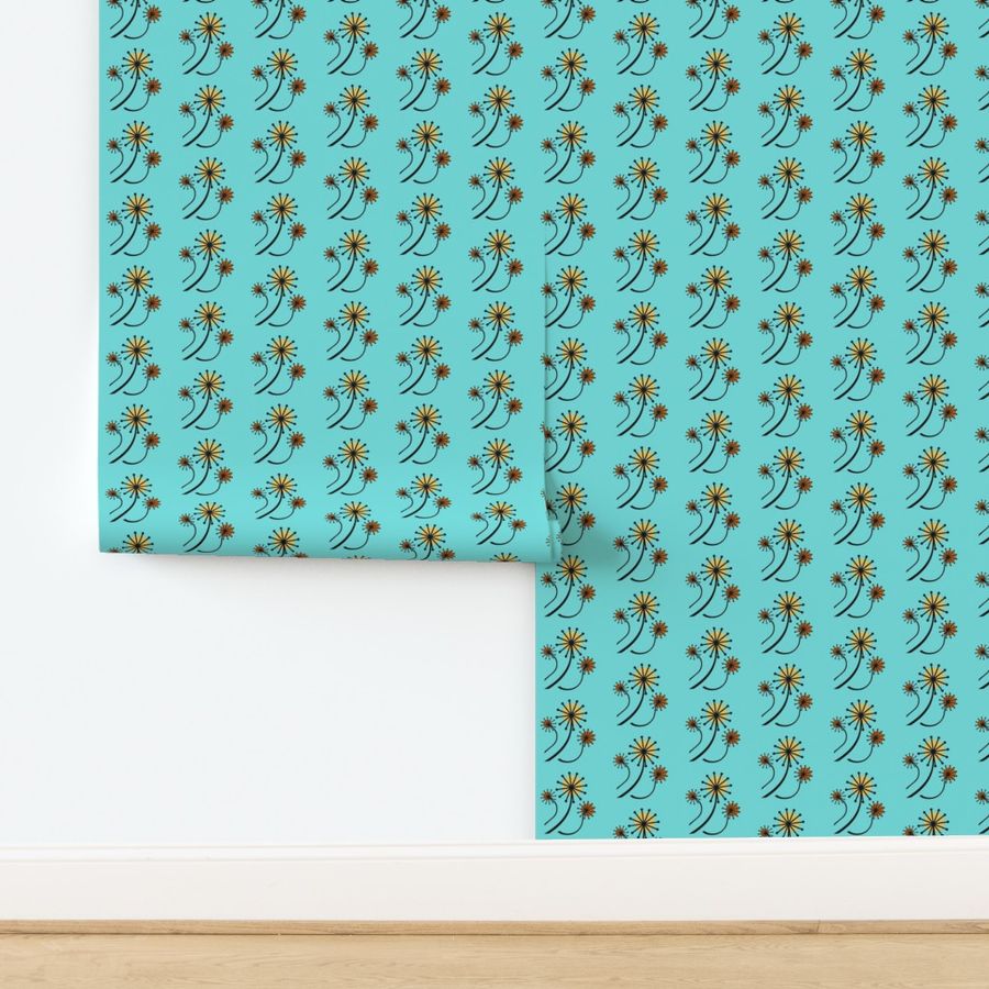 Mid Century Modern Dandelions in turquoise