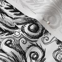 Black and white sketchy damask