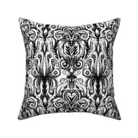 Black and white sketchy damask