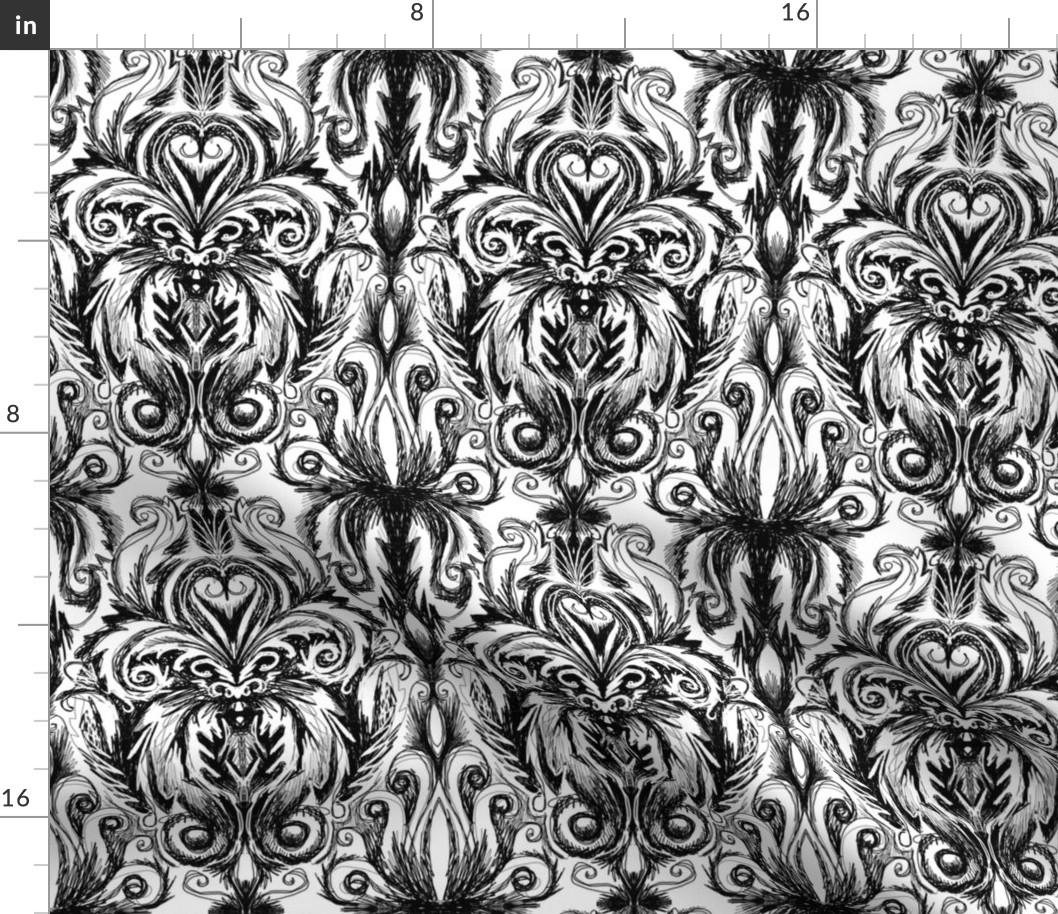 Black and white sketchy damask