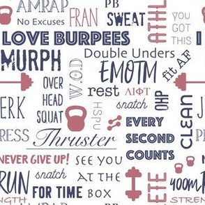 Crossfit words, burpees, fitness, gym