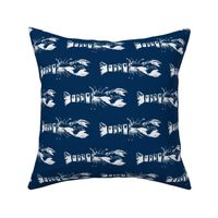 Lobster RAILROAD wood block print in navy and white