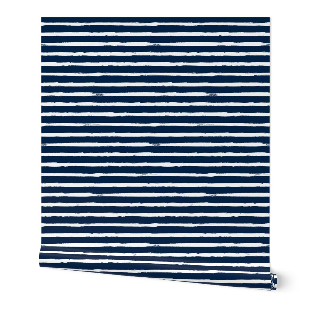 White Painted Stripes on Navy Blue (Grunge Vintage Distressed 4th of July American Flag Stripes)