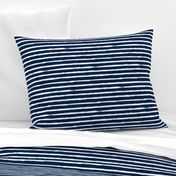 White Painted Stripes on Navy Blue (Grunge Vintage Distressed 4th of July American Flag Stripes)