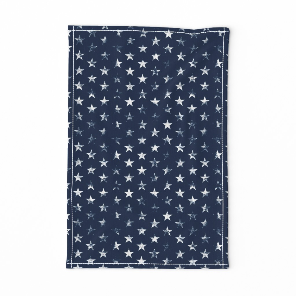 Distressed White Stars on Navy Blue (Grunge Vintage 4th of July American Flag Stars)