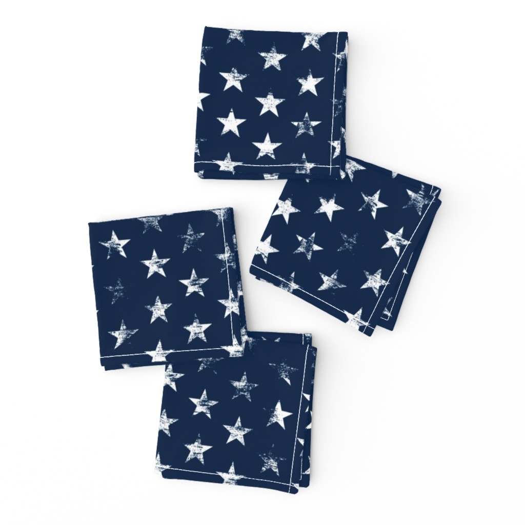 Distressed White Stars on Navy Blue (Grunge Vintage 4th of July American Flag Stars)