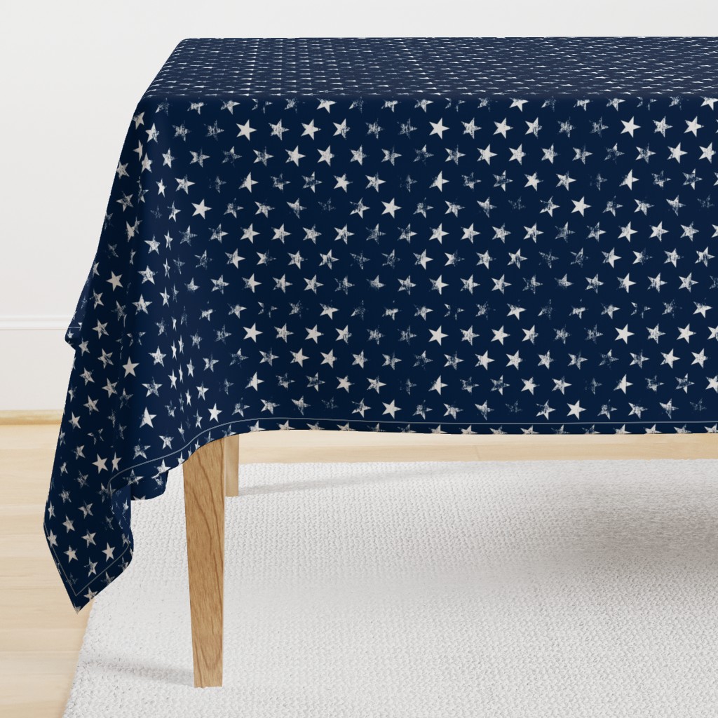 Distressed White Stars on Navy Blue (Grunge Vintage 4th of July American Flag Stars)