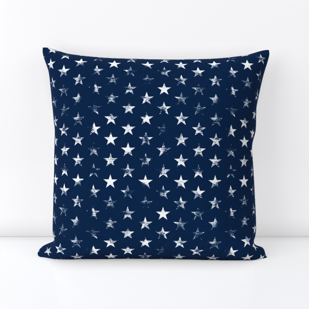 Distressed White Stars on Navy Blue (Grunge Vintage 4th of July American Flag Stars)