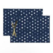 Distressed White Stars on Navy Blue (Grunge Vintage 4th of July American Flag Stars)