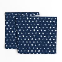 Distressed White Stars on Navy Blue (Grunge Vintage 4th of July American Flag Stars)