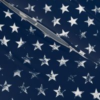 Distressed White Stars on Navy Blue (Grunge Vintage 4th of July American Flag Stars)