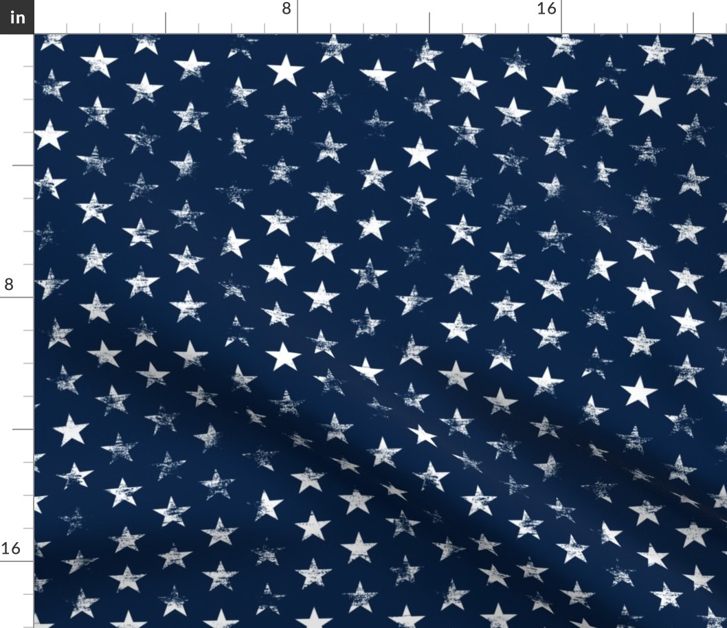 Distressed White Stars on Navy Blue (Grunge Vintage 4th of July American Flag Stars)