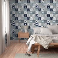 woodland patchwork (navy, rustic woods blue, grey) buck and bear 