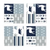 woodland patchwork (navy, rustic woods blue, grey) buck and bear  (90)