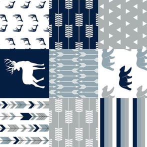 woodland patchwork (navy, rustic woods blue, grey) buck and bear  (90)