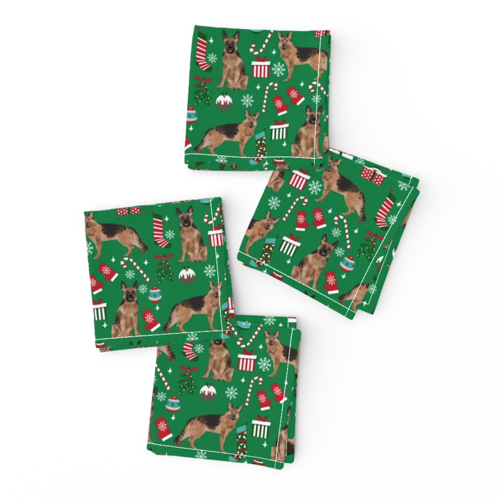 German Shepherd christmas fabric dog breeds candy canes xmas presents green