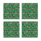 German Shepherd christmas fabric dog breeds candy canes xmas presents green