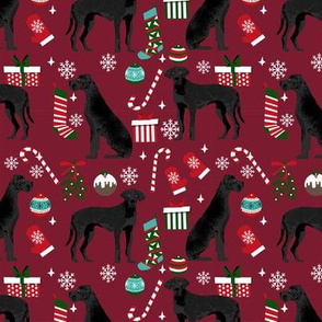 Great Dane black coat christmas presents stockings candy canes winter dog fabric ruby