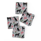 Great Dane black coat christmas presents stockings candy canes winter dog fabric grey