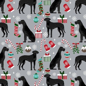 Great Dane black coat christmas presents stockings candy canes winter dog fabric grey