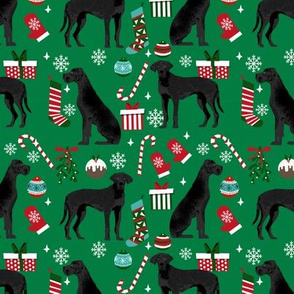 Great Dane black coat christmas presents stockings candy canes winter dog fabric green