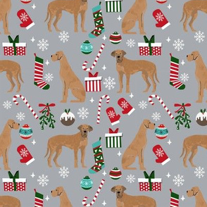 Great Dane tan coat christmas presents stockings candy canes winter dog fabric grey