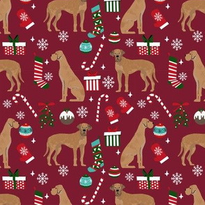 Great Dane tan coat christmas presents stockings candy canes winter dog fabric ruby