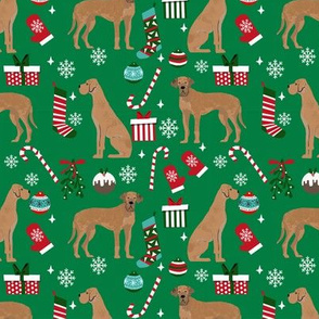 Great Dane tan coat christmas presents stockings candy canes winter dog fabric green