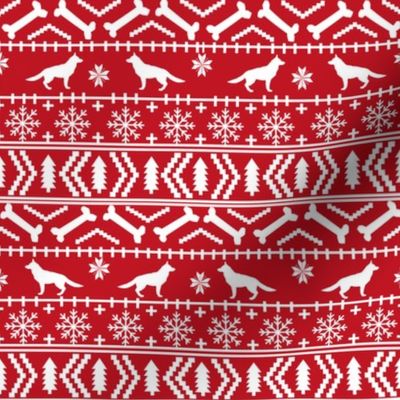 German Shepherd fair isle christmas fabric dog silhouette red