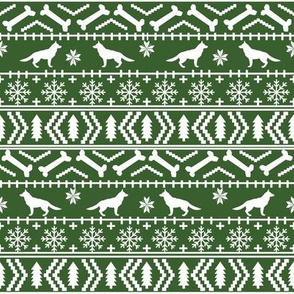 German Shepherd fair isle christmas fabric dog silhouette med green
