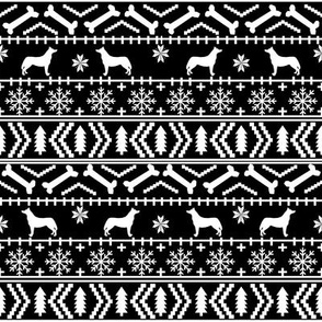 Husky fair isle christmas fabric dog silhouette black and white