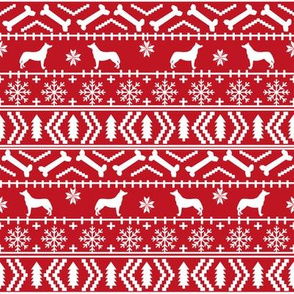 Husky fair isle christmas fabric dog silhouette red