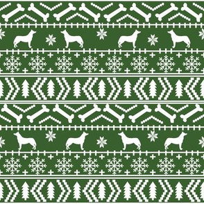 Husky fair isle christmas fabric dog silhouette med green