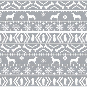 Husky fair isle christmas fabric dog silhouette grey