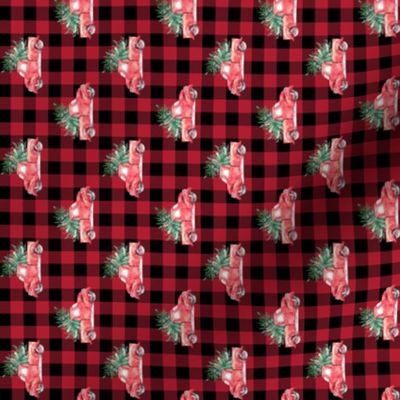 Rotated // 2" Christmas Vintage Trucks // Red Buffalo Check