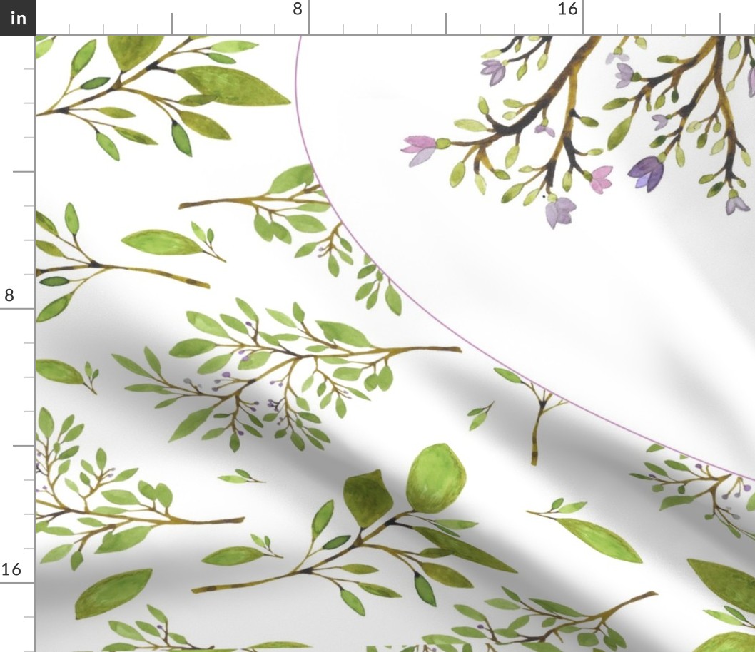 56"x36" Floral Fawn / Lilac Border around Leaves