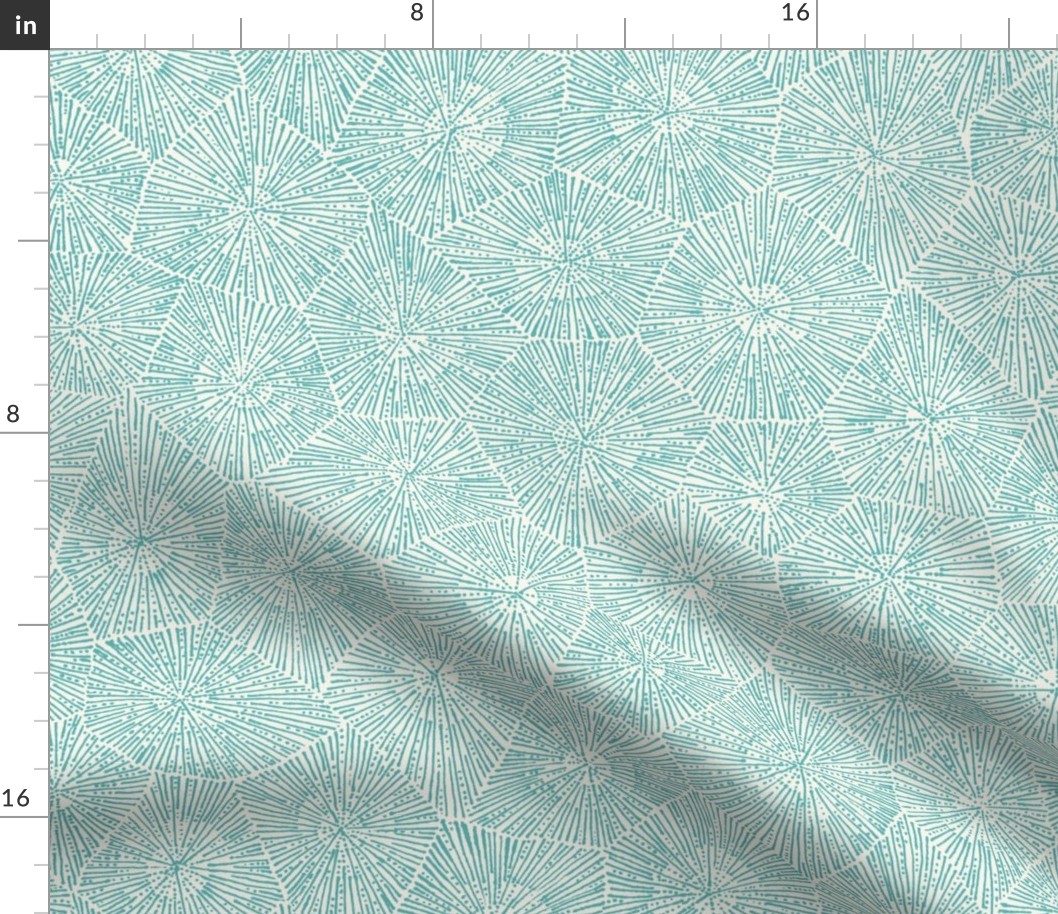 jumbo petoskey-stone pattern,  light turquoise  on off-white