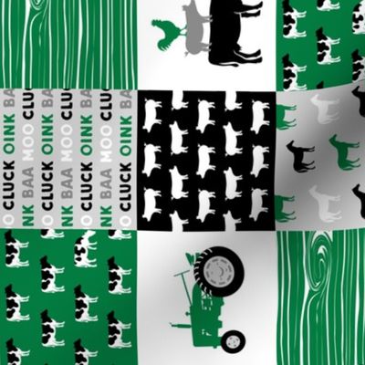 (3" small scale) farm life - wholecloth green and black - woodgrain (90)